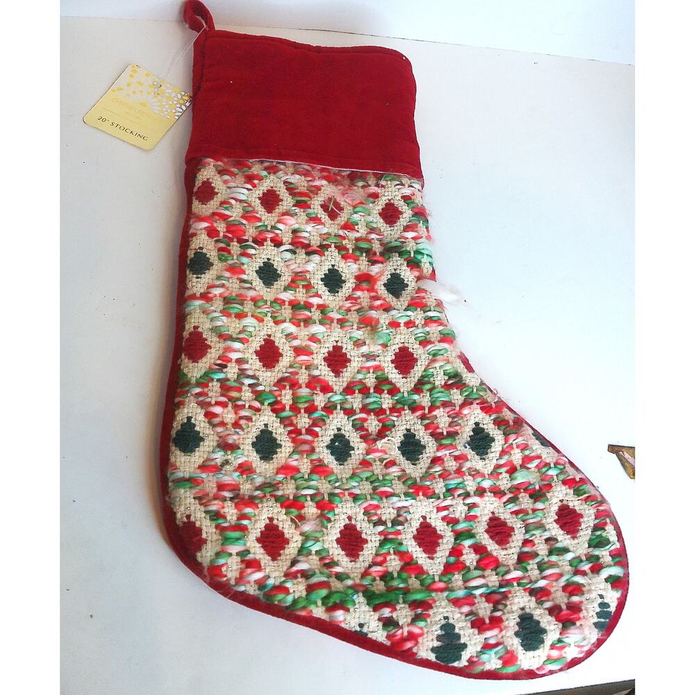 Cynthia Rowley 20" Christmas Stocking Red Green Cream Holiday Decor New - Picture 6 of 6